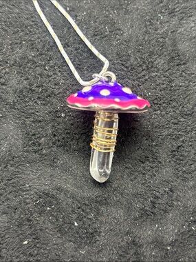 Purple and Pink Mushroom Crystal Pendant Necklace